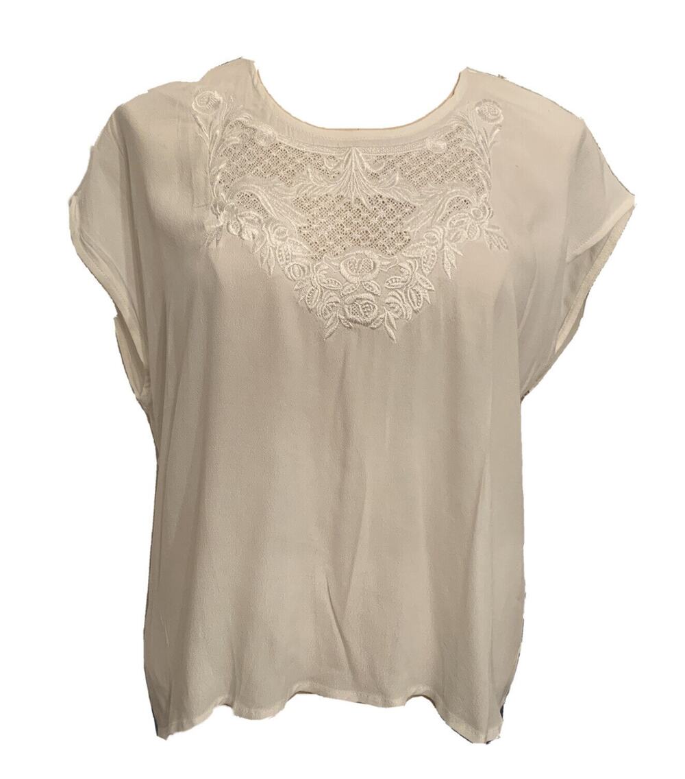 Small‎ Line & Dot Ivory Womens Sheer Blouse Lace Detail Flowy Boho Style New